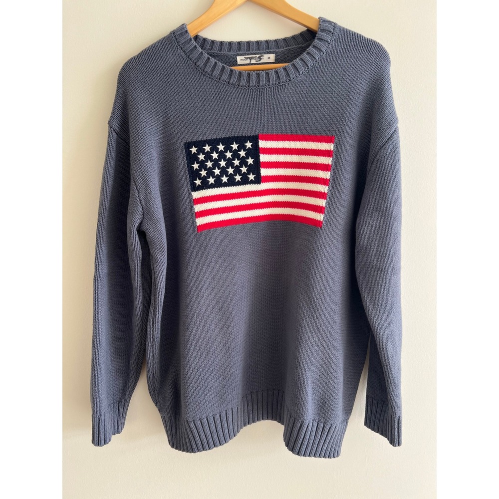 Moon & Madison Blue American Flag Sweater M Americana Coastal Prep Old Money